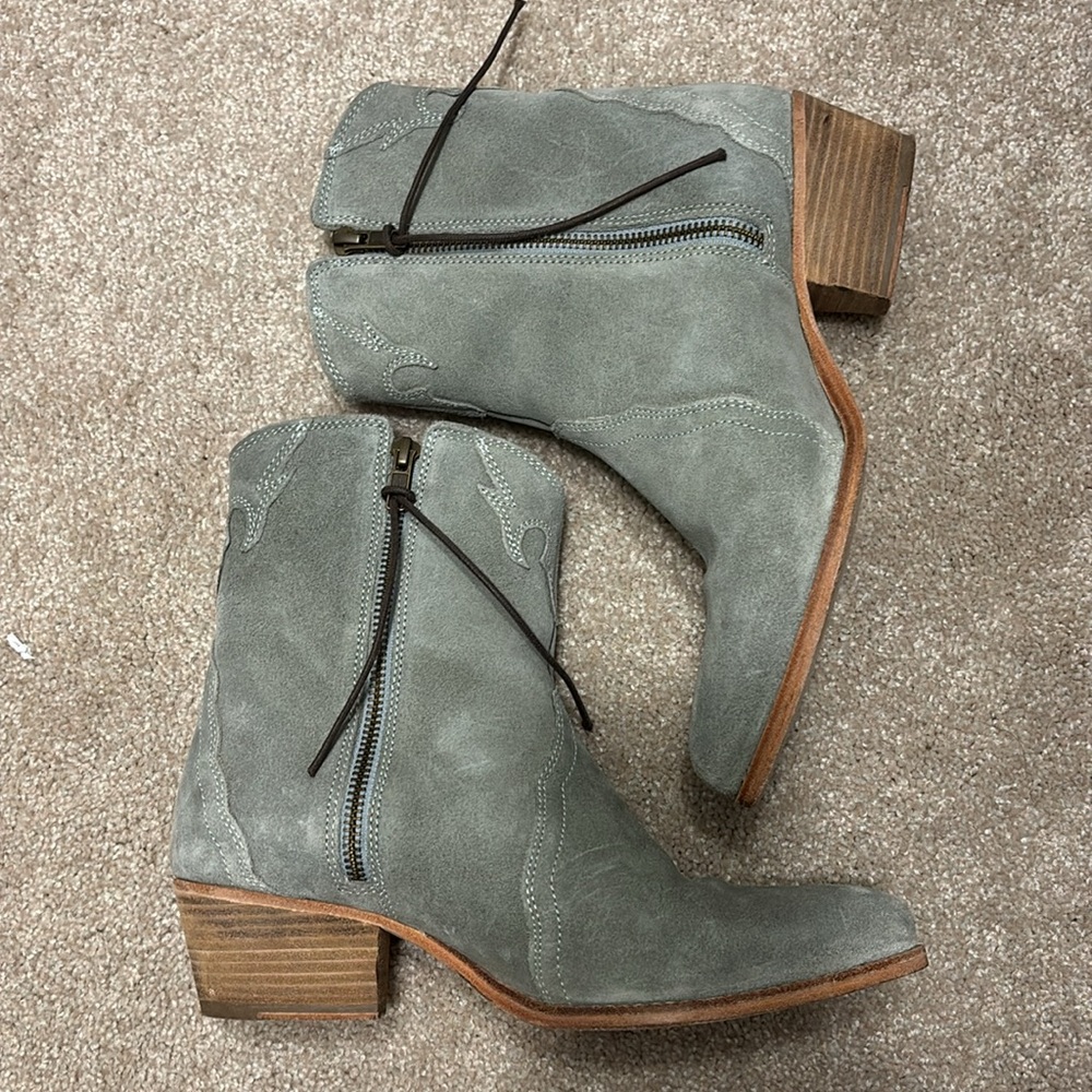 Free People Suede Green cowboy boots